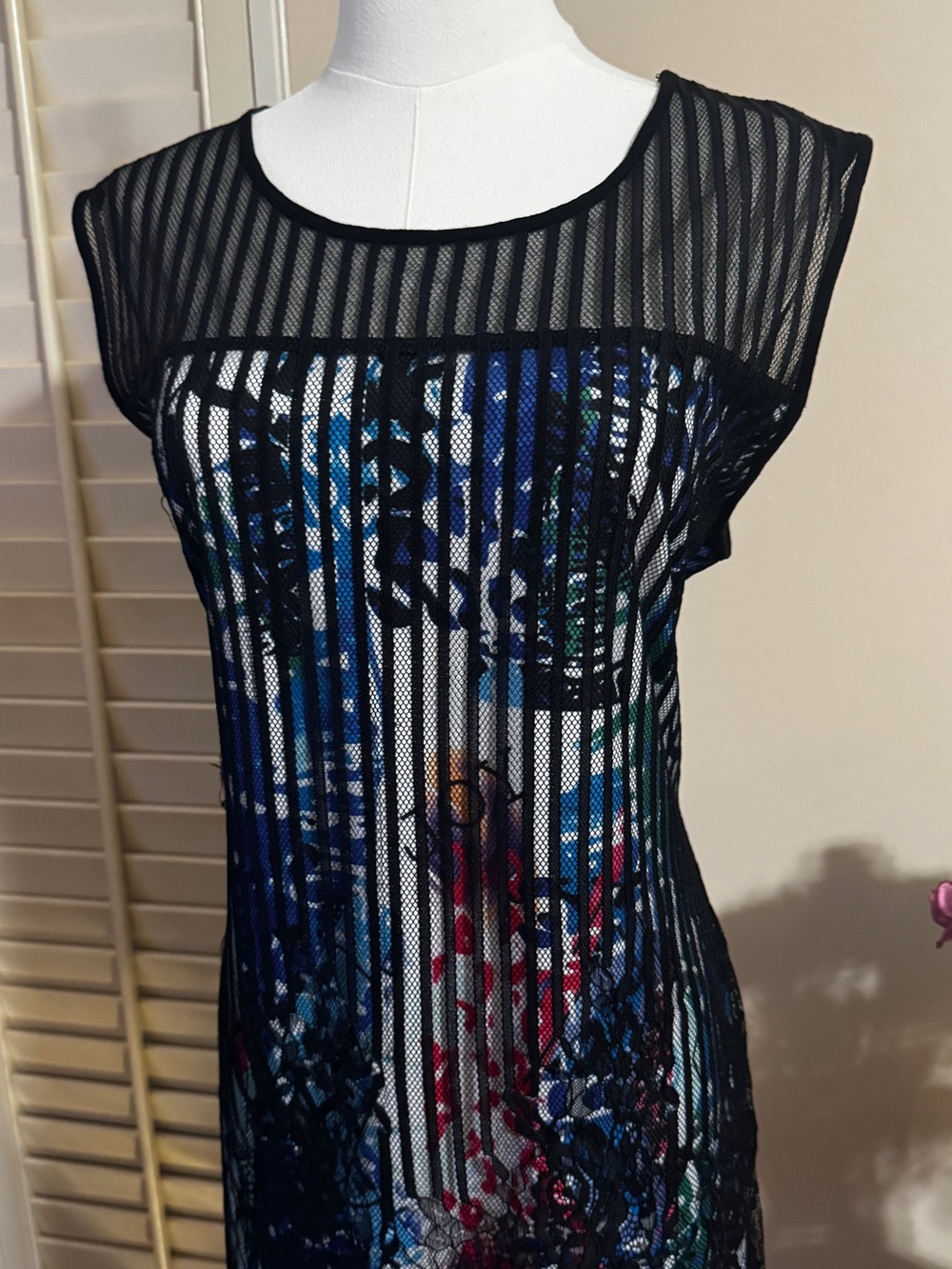 Alberto Makali Black Striped Mesh Midi with Blue Floral Slip
